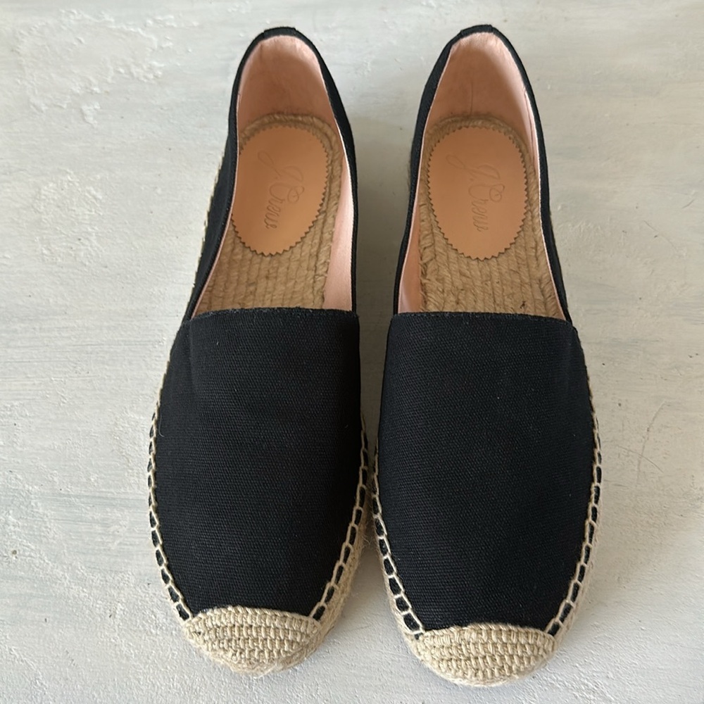 J. Crew SU22 Canvas Espadrille Flat Shoes Sz 10 Black Jute Soles Classic Slip On - Picture 2 of 16